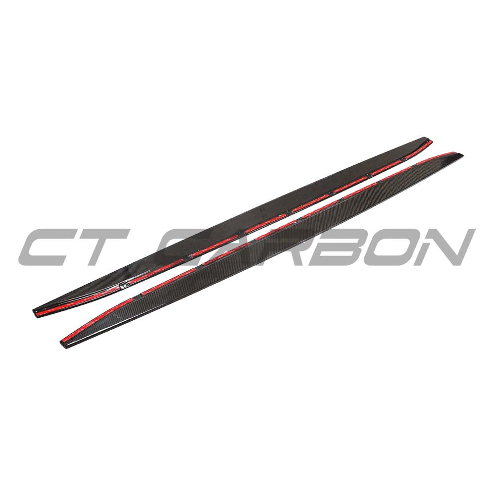 BMW M3 G80 G81 carbon fibre side skirt extension by CT Design, showcasing sleek, lightweight side skirts for enhanced aerodynamics.