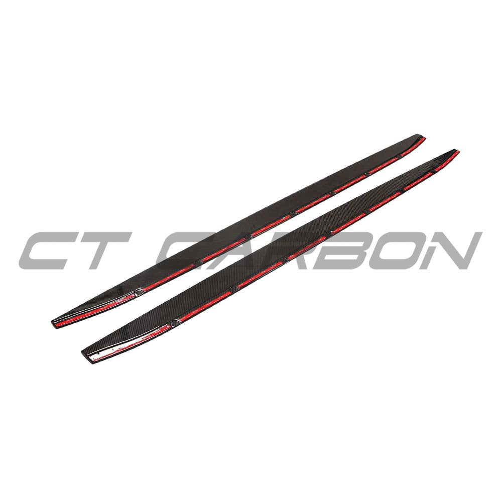 BMW G80 M3 full carbon fiber kit by CT Design, including side skirt extensions with a sleek carbon fiber finish.