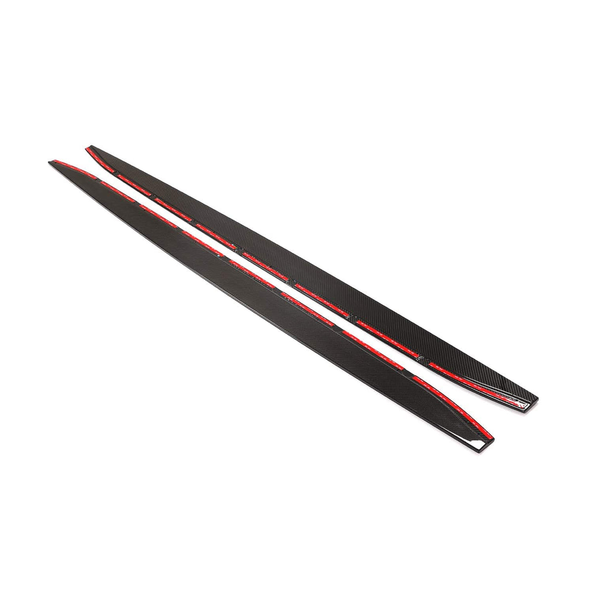 BMW M3 G80 G81 carbon fibre side skirt extensions by CT Carbon, showcasing sleek, lightweight aerodynamic design.
