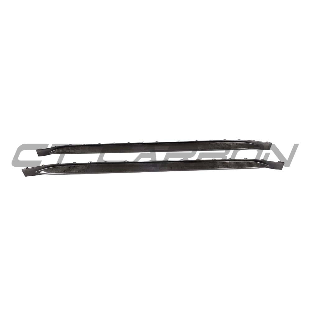 BMW M3 G80 G81 side skirts in carbon fiber by CT Carbon, featuring replacement and extension design for enhanced sporty look.