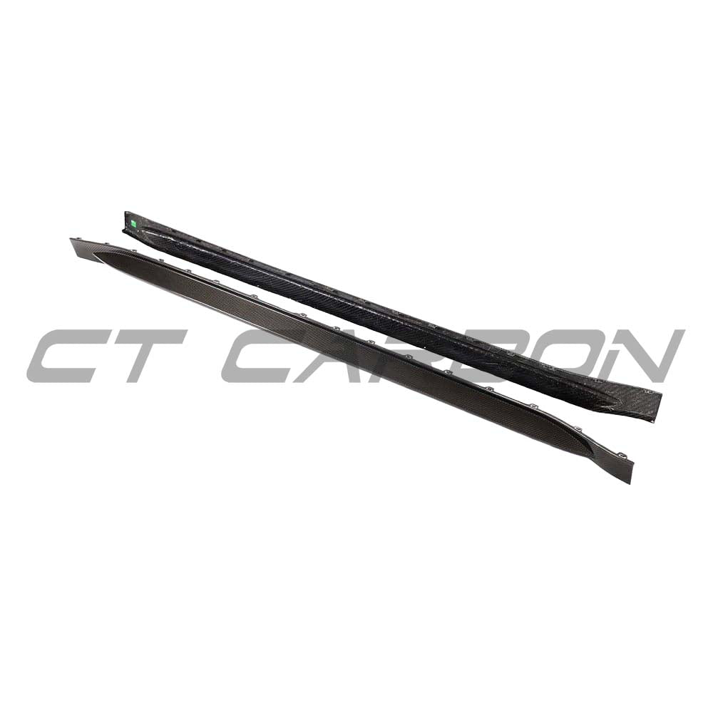BMW G80 M3 full carbon fibre kit by CT Design, showing side skirt replacements with a sleek matte finish and detailed craftsmanship.