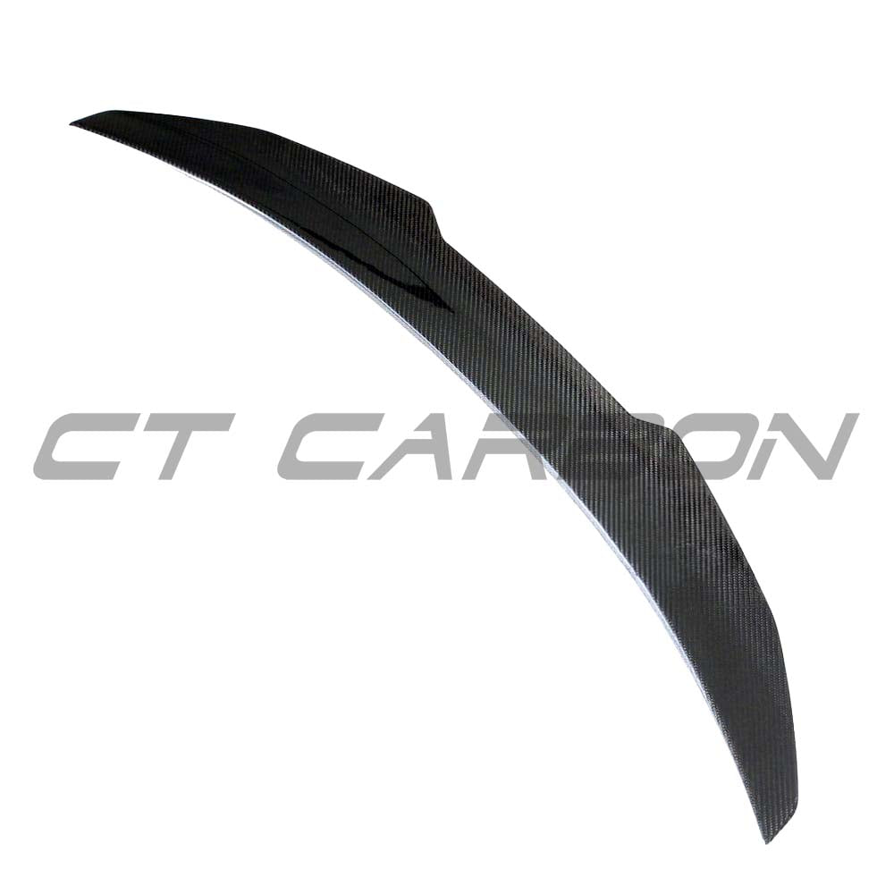 BMW M3 G80 G20 carbon fibre spoiler by CT Carbon, V2 style, showcasing sleek, aerodynamic design on the car's rear.