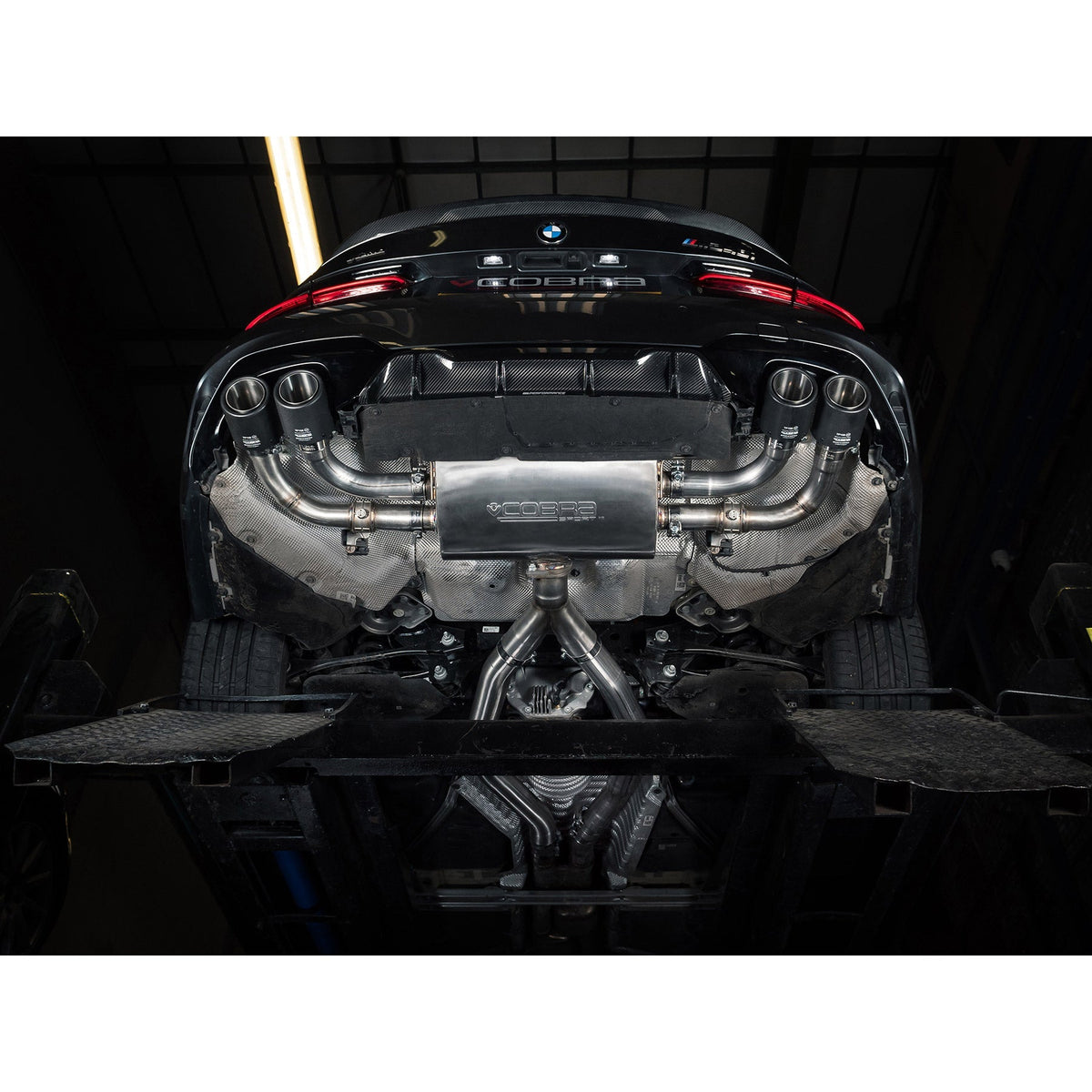 Cobra Sport BMW M440i G22/G23 valved quad exit GPF/PPF back performance exhaust system with dual tips.