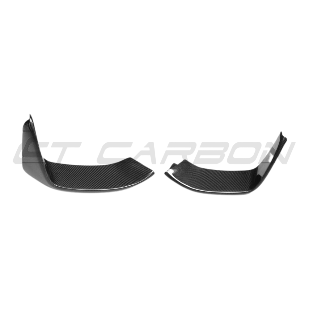 BMW M3 M4 F80 F82 F83 carbon canards splitter by CT Carbon, showing sleek aerodynamic design on the car.