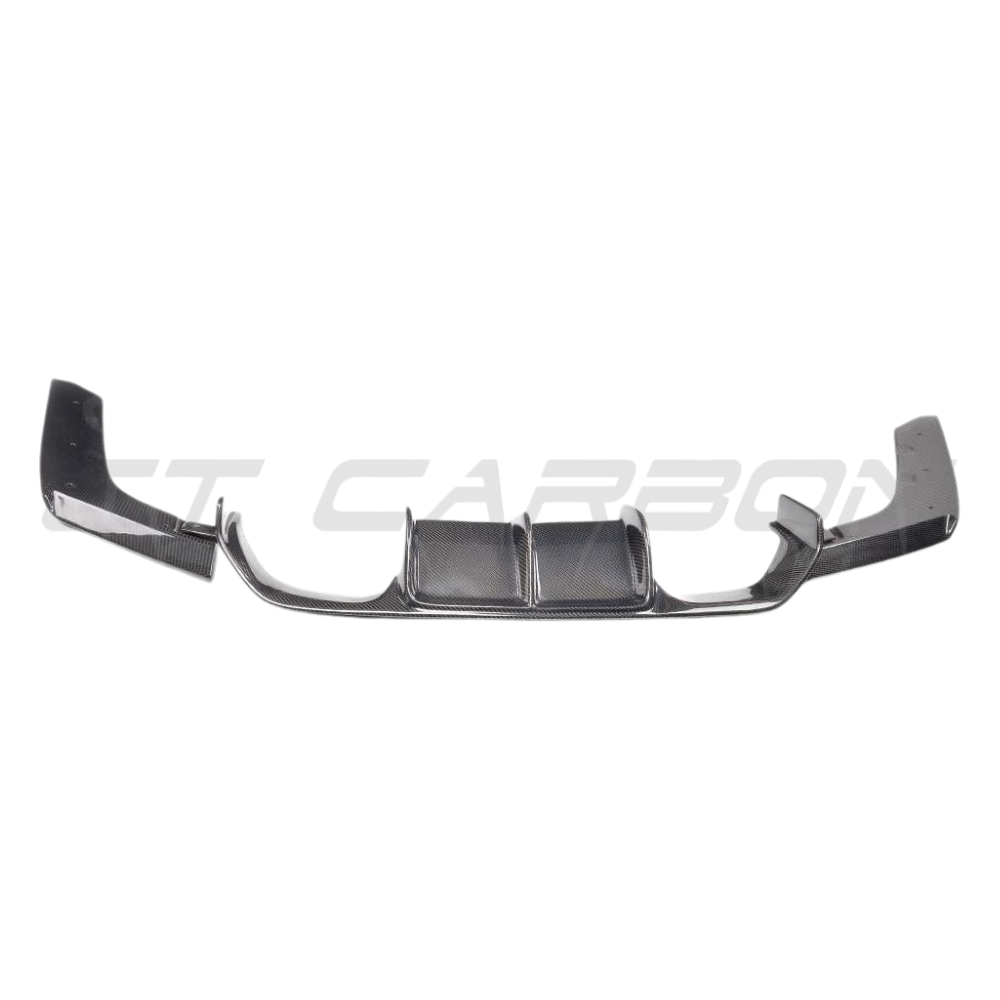 BMW M3 M4 F80 F82 F83 carbon fiber diffuser by CT Carbon, V2 style, showcasing sleek aerodynamic design and high-quality material