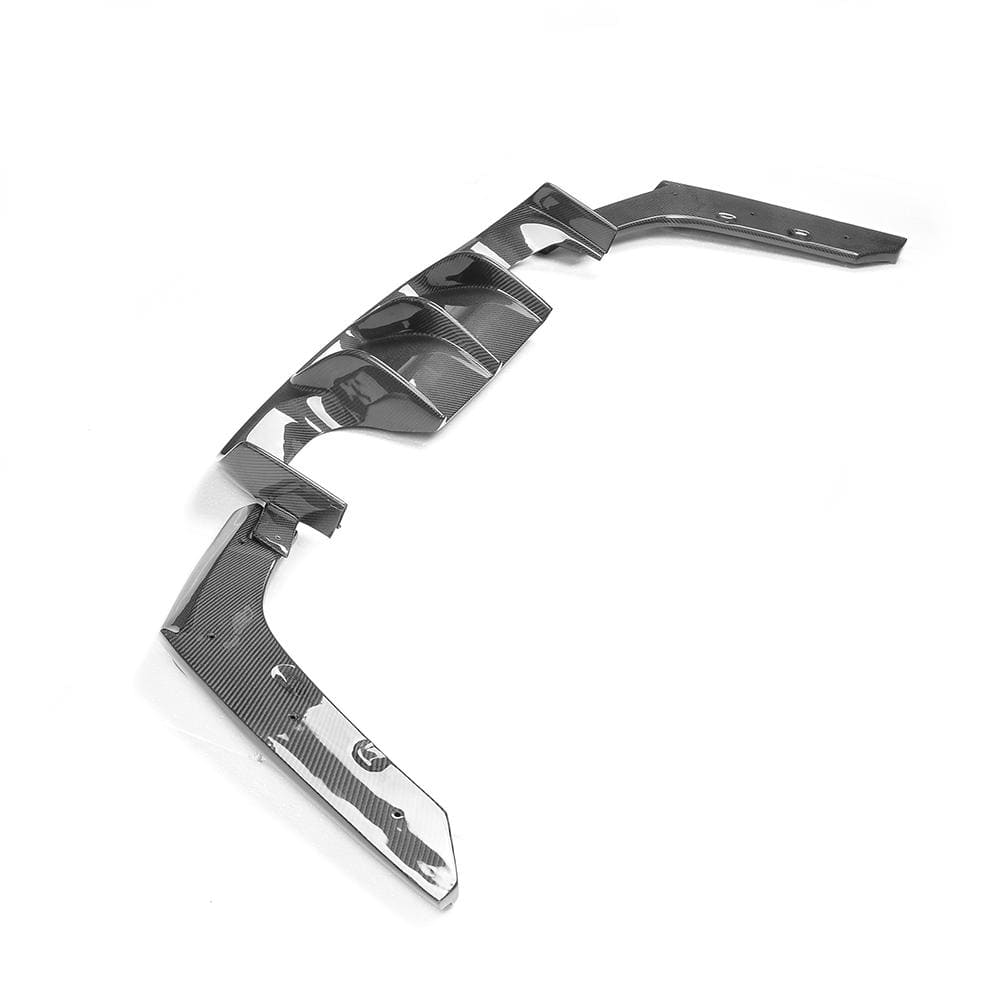BMW M3 M4 F80 F82 F83 carbon fiber diffuser by CT Carbon, showcasing sleek V2 style with detailed carbon fiber texture.