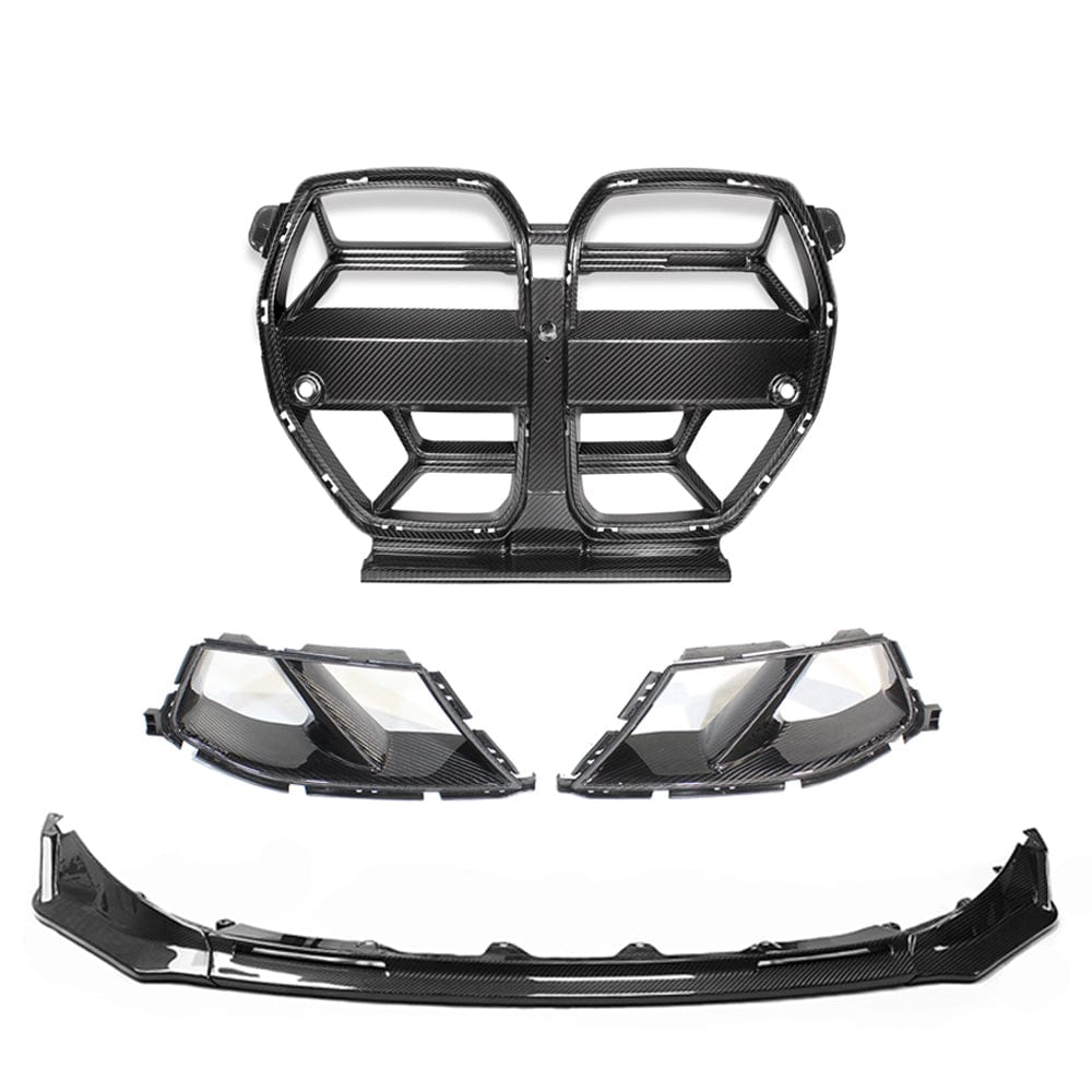 BMW M3 M4 G80 G82 G81 G83 carbon fiber front end kit by CT Carbon, showcasing the sleek, lightweight carbon fiber components.