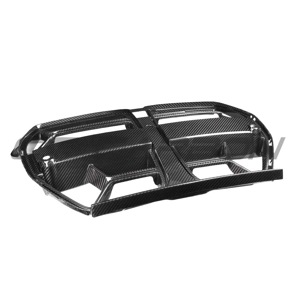 BMW M3 M4 G80 G82 G81 G83 CT Carbon front end pack with carbon fiber grille, showcasing sporty, lightweight design and sleek finish.