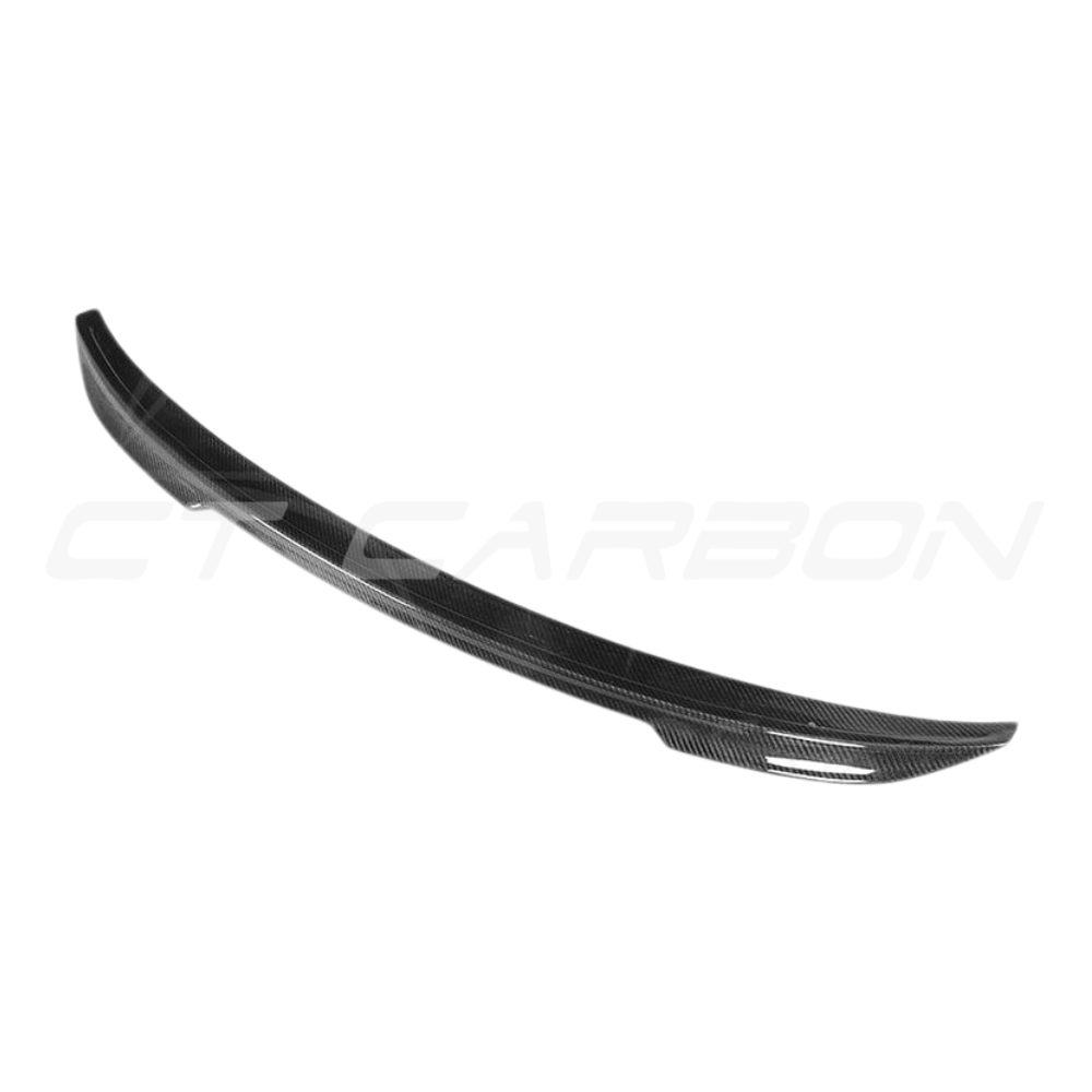 BMW M4 F82 carbon fibre spoiler in CS style, designed by CT Carbon, showcasing the sleek, aerodynamic design on the car.