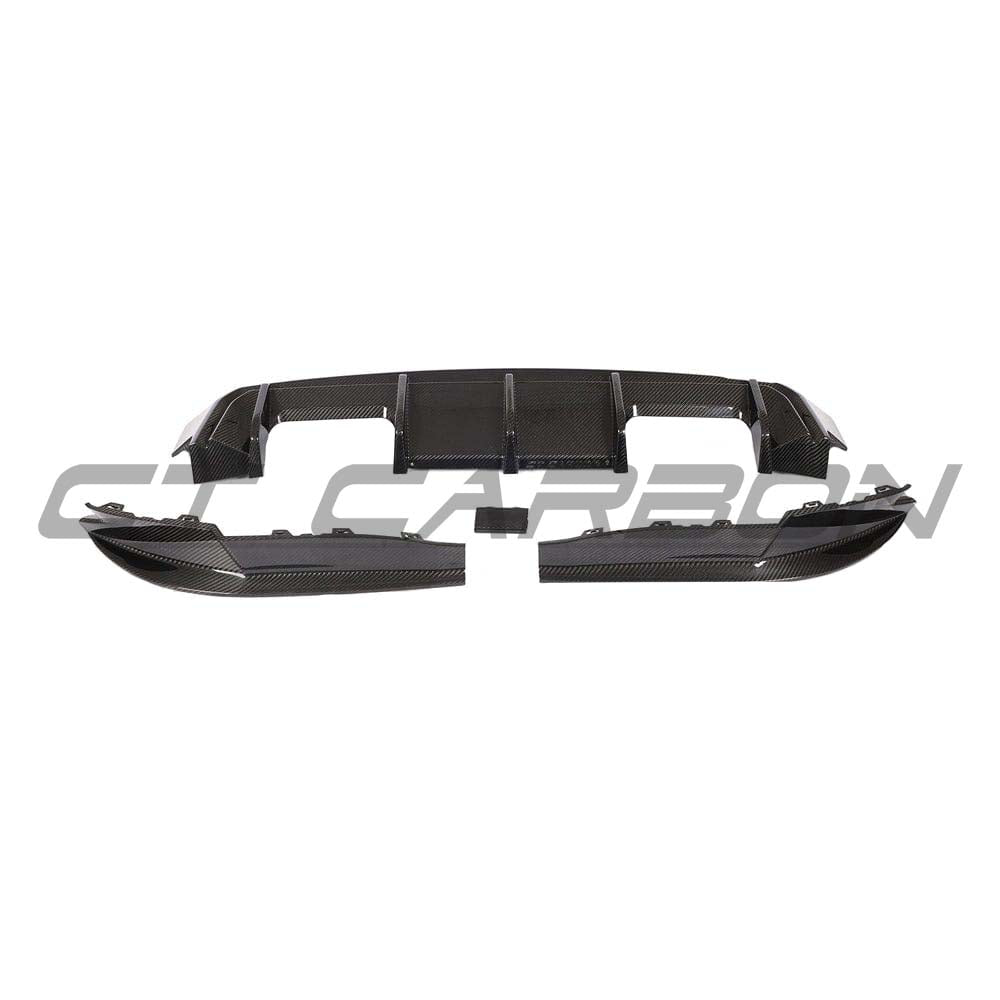BMW M4 G82 G83 carbon fibre diffuser by CT Design, showcasing sleek, aerodynamic design with textured carbon fiber finish.