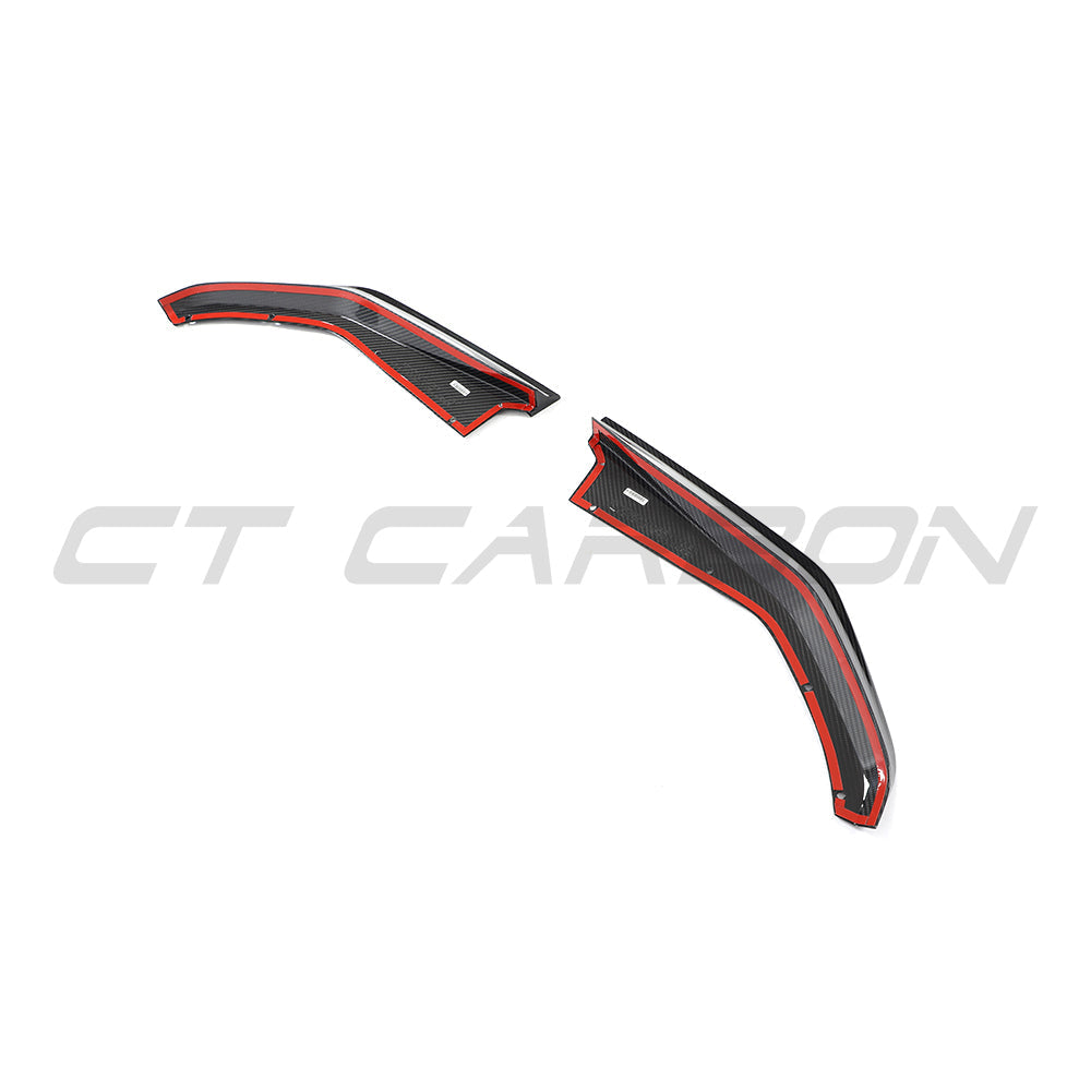 BMW M4 G82 G83 carbon fiber rear corner extensions by CT Design, showcasing sleek, lightweight automotive accessory details.
