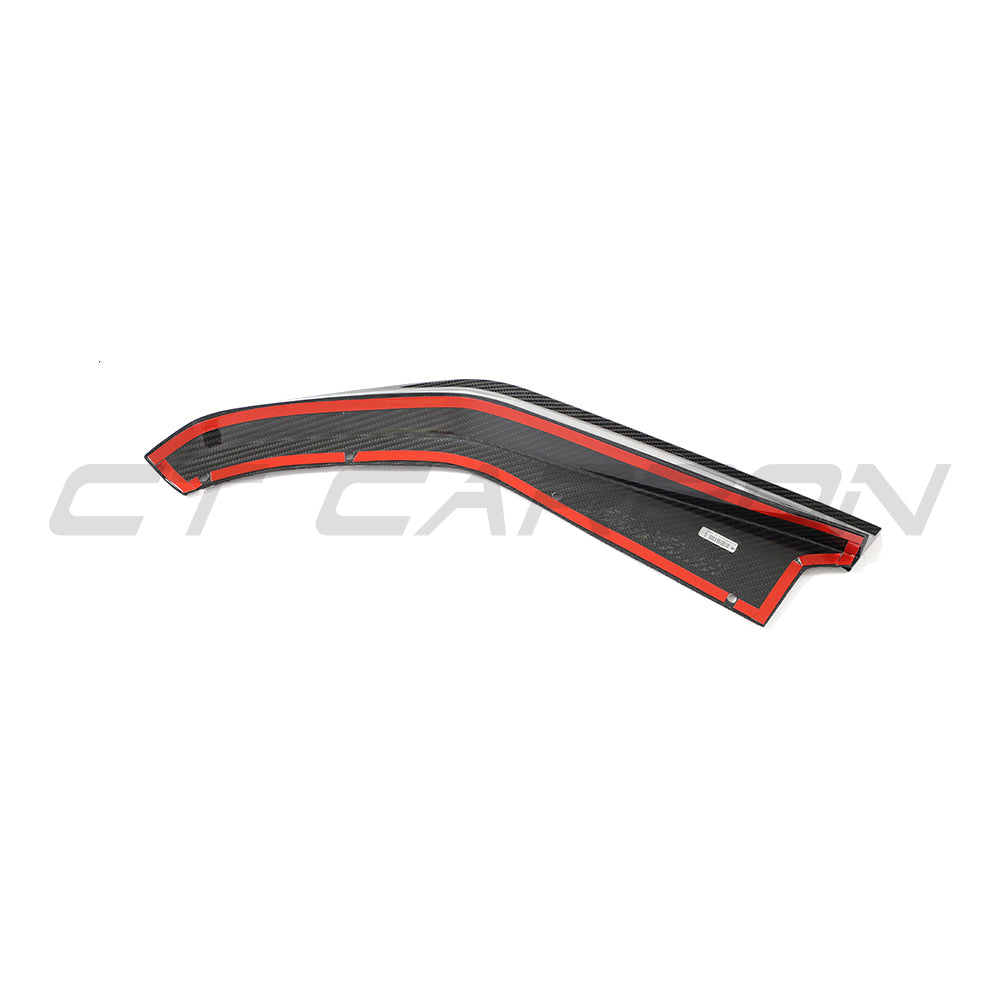 BMW M4 G82 G83 carbon fibre rear corner extensions by CT Design, shown on the car's rear corners, enhancing sporty aesthetics.