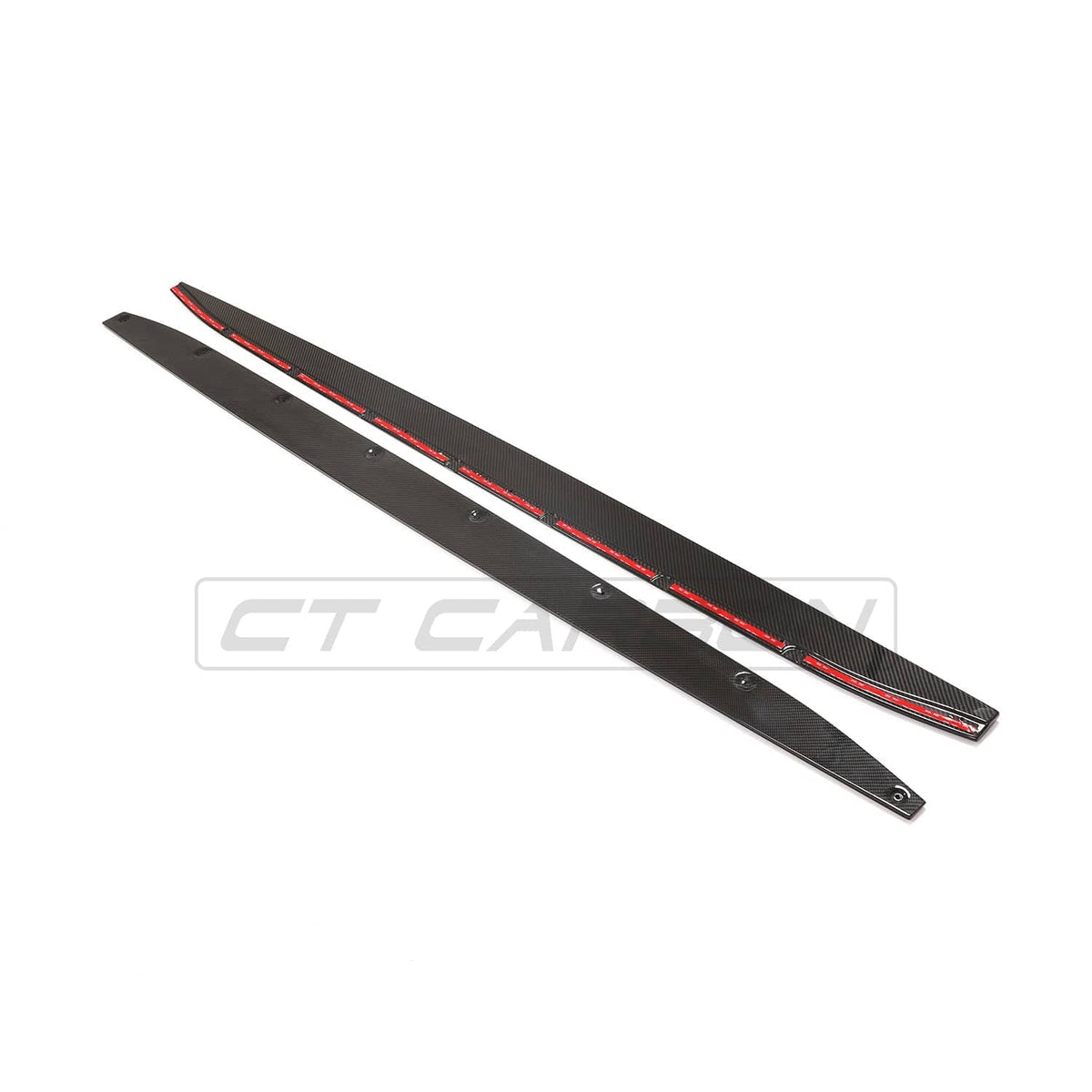 BMW M4 G82 G83 carbon fibre side skirt extensions by CT Carbon, showcasing sleek, aerodynamic design on the vehicle's sides.