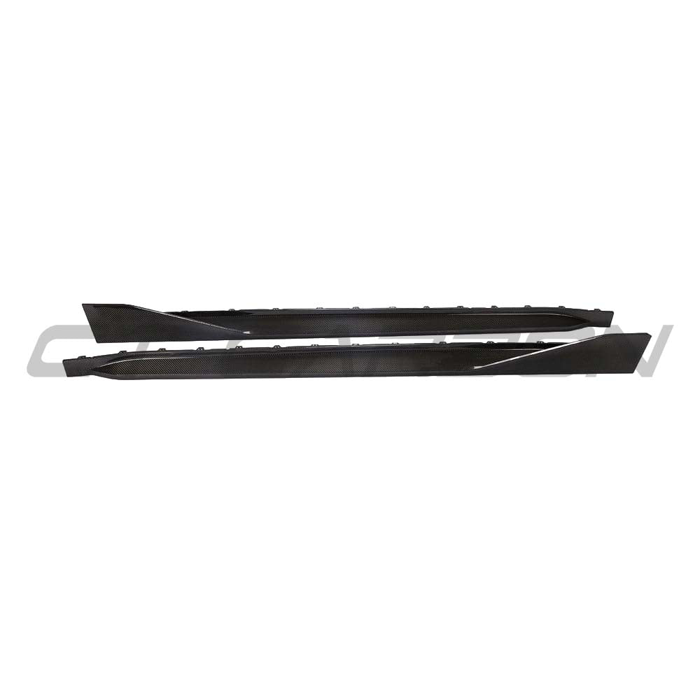 BMW M4 G82 G83 carbon fibre side skirts by CT Carbon, MP Style, shown on the sporty side of the vehicle.