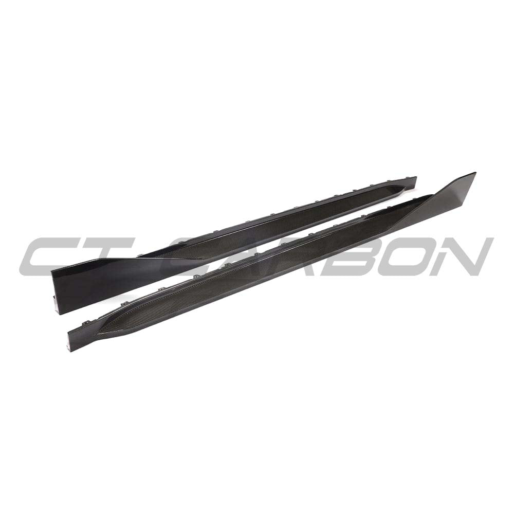BMW M4 G82 G83 carbon fibre side skirts by CT Carbon, MP Style, showing sleek, lightweight side skirts with textured carbon fiber finish.