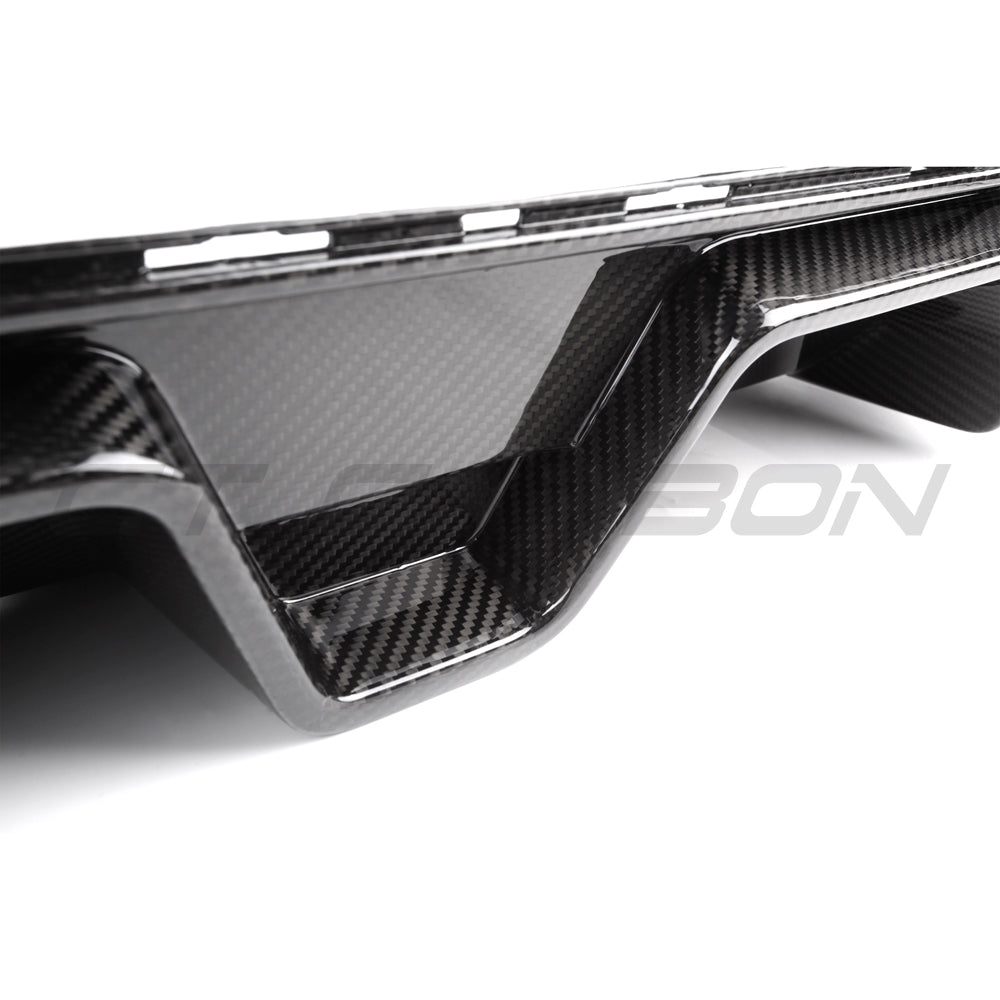 BMW M5 F90 2018-2024 CT Carbon V3 pre-preg carbon fiber diffuser with CS style, shown on the rear of the vehicle.