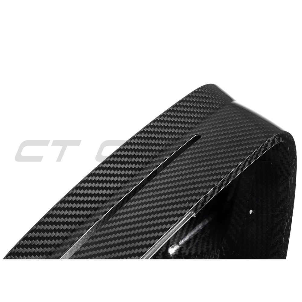 BMW M5 G90, 5 Series, and i5 M60 G60 carbon fiber mirrors by CT Carbon, RHD, showcasing sleek, aerodynamic design.