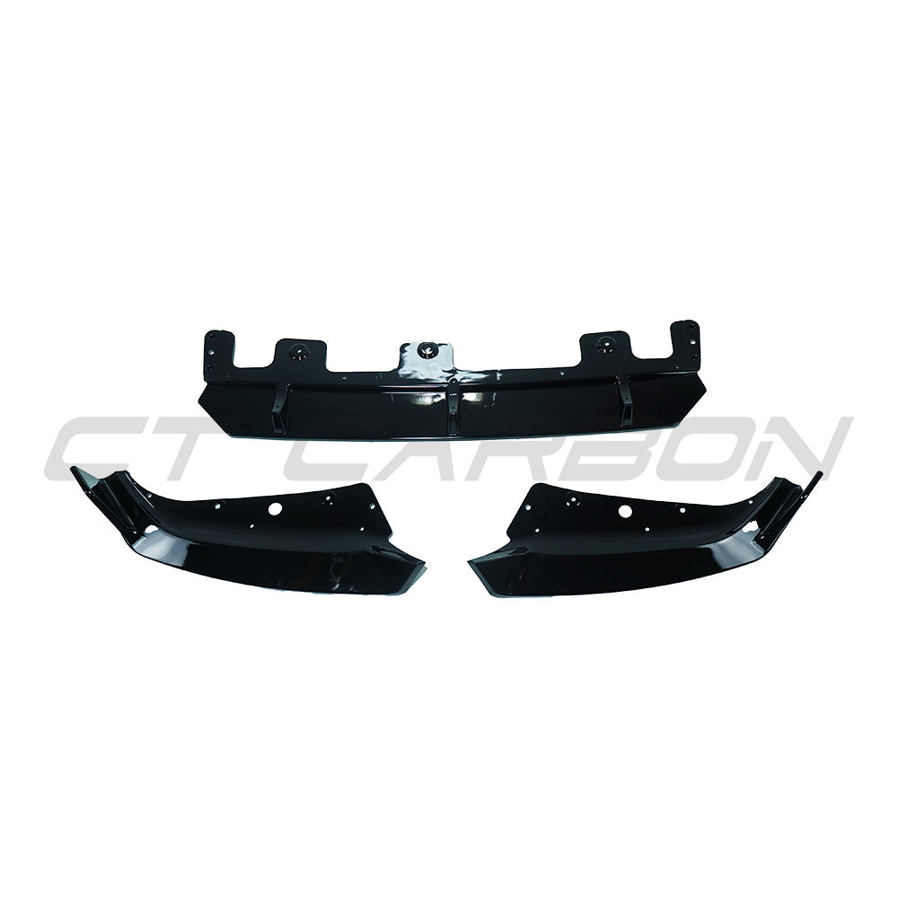 BMW U11 X1 2023 CT Carbon gloss black splitter V1 installed on the front bumper, showcasing sleek aerodynamic design.