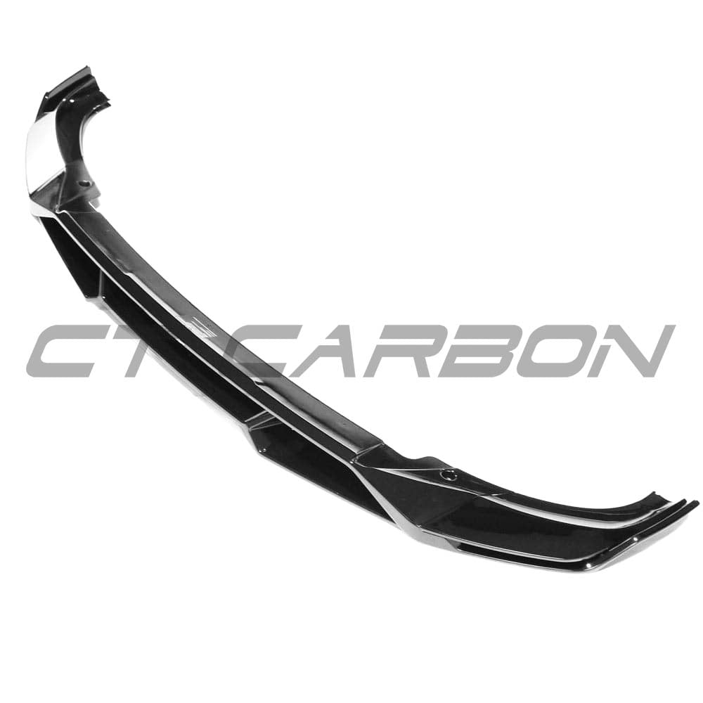 BMW X3 G01 and iX3 G08 LCI 2022-2024 CT Carbon gloss black splitter front view, showing sleek aerodynamic design.