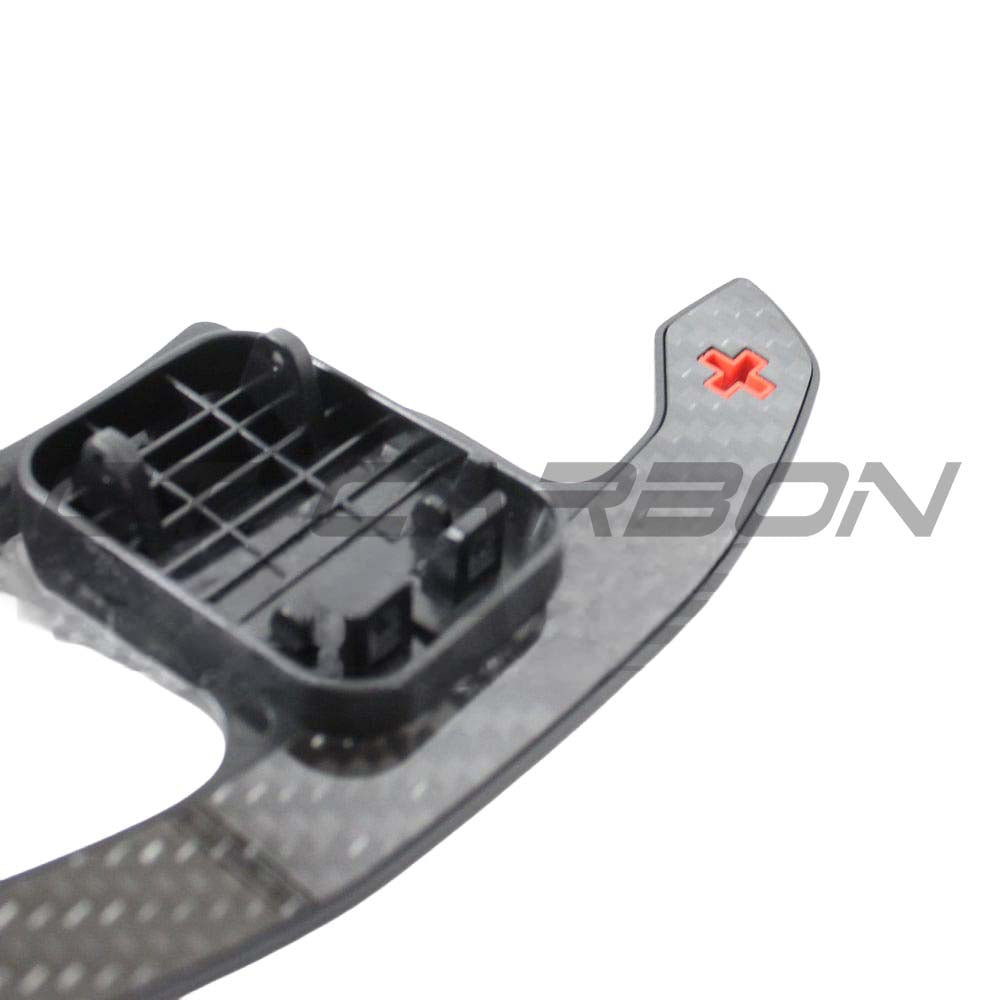 BMW MINI Fxx Gxx Carbon Fibre Shifter Paddles by CT Carbon, showcasing sleek black carbon fibre with ergonomic design.