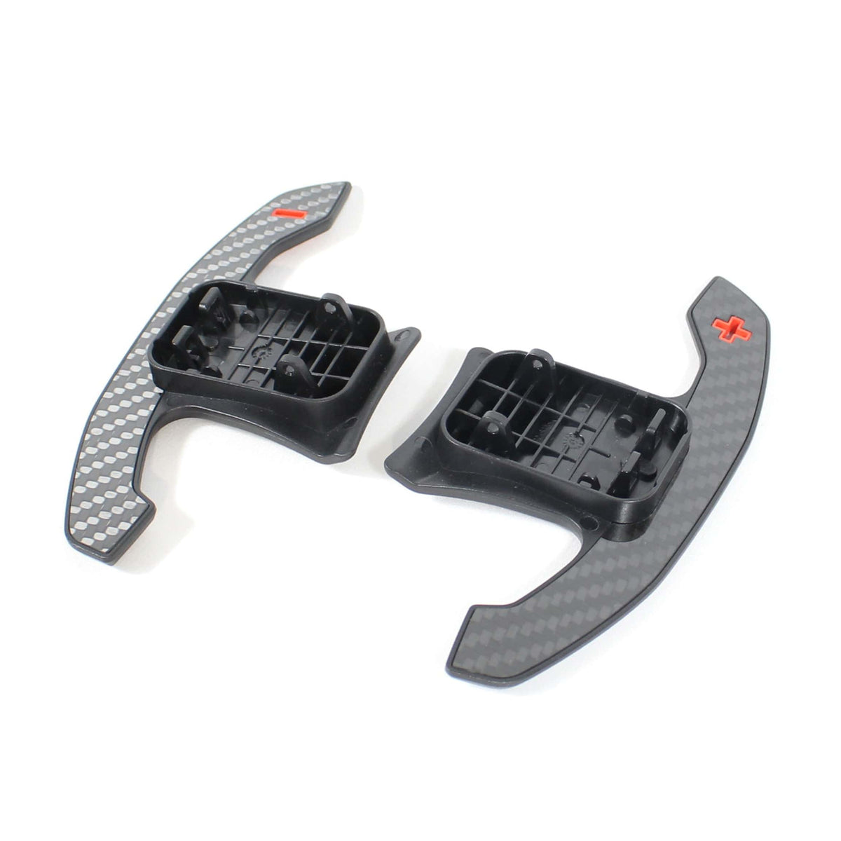 BMW and MINI Fxx Gxx carbon fibre shifter paddles by CT Carbon, lightweight racing-style car accessories with a sleek carbon finish.
