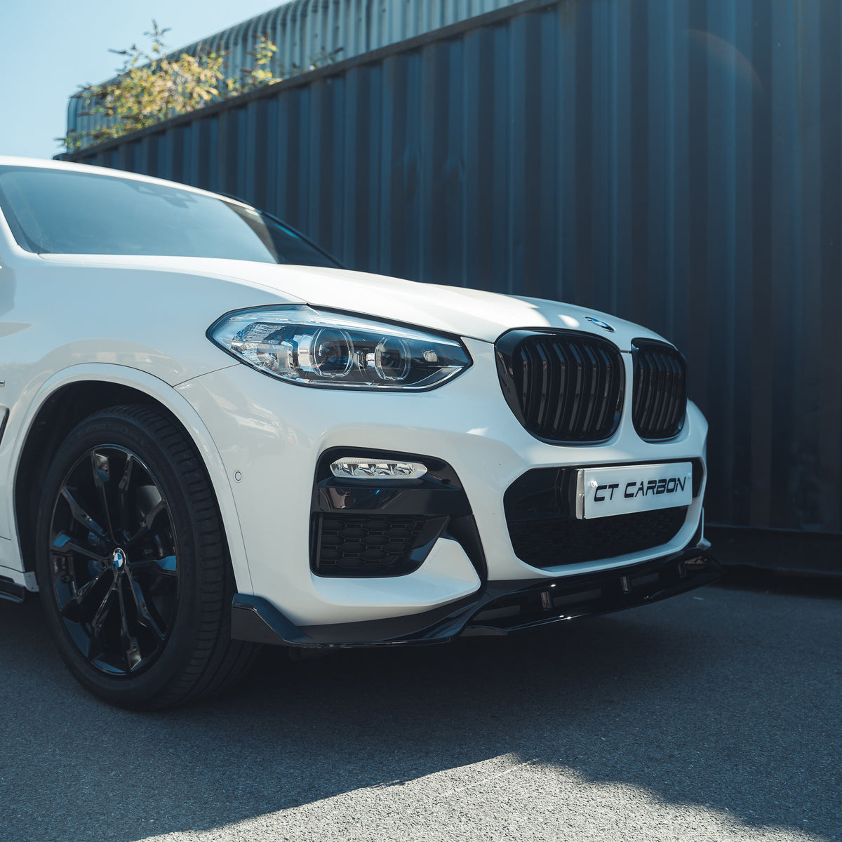 BMW G01 X3 2017-2021 CT Carbon double slat black grille installed on the front of the vehicle.
