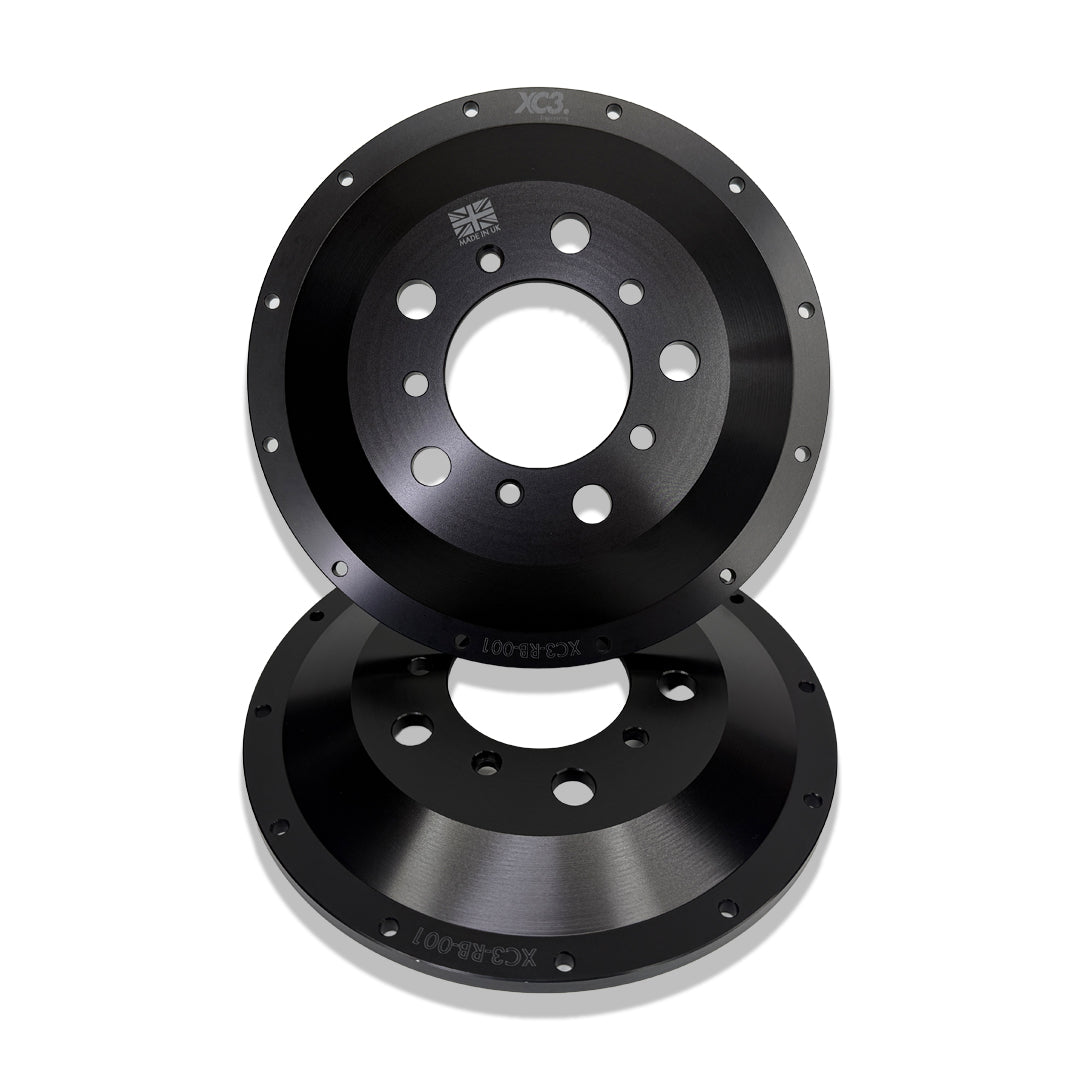 BMW M3 E9X/E92 BTCC custom rotor bells in silver for AP Racing CP9660 calipers, featuring detailed machining on a clean brake component.