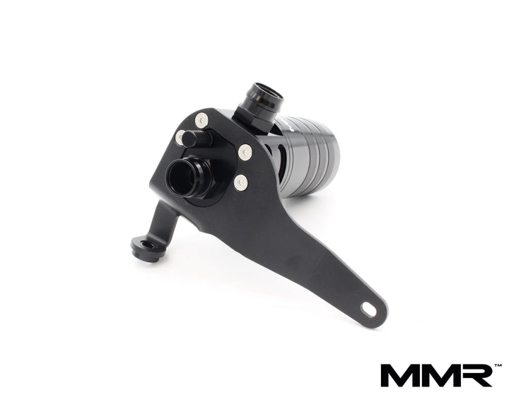 BMW F2x F3x N55 MMX Performance oil catch can kit installed on engine bay with lowering springs for improved performance.
