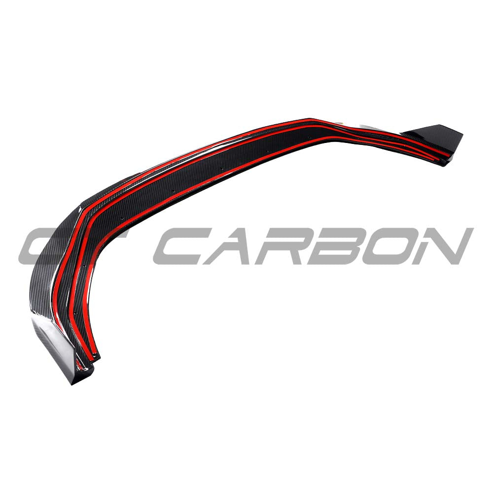 CT Carbon VW Golf MK8.5 R 2024+ carbon fibre splitter installed on front bumper, showcasing sleek aerodynamic design.