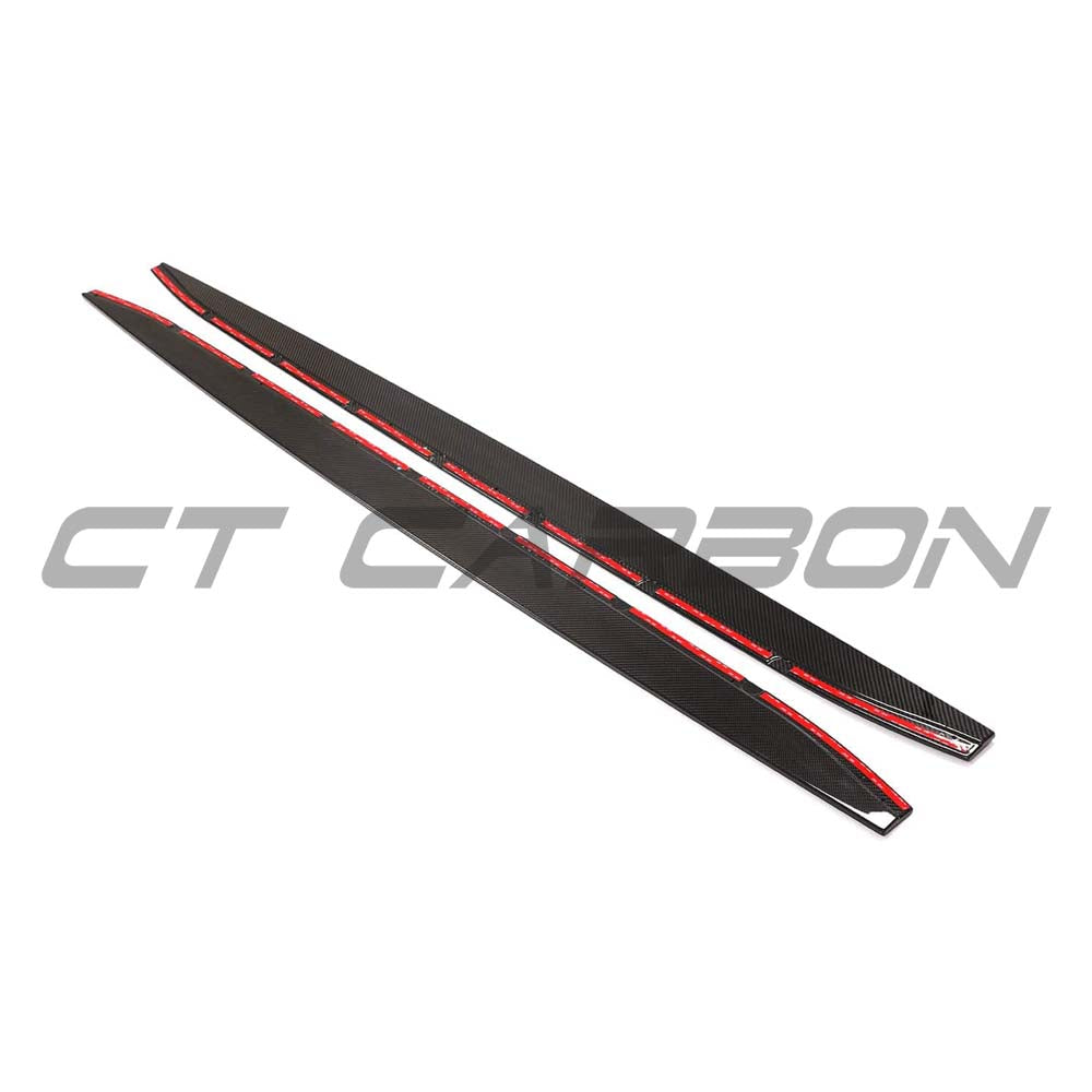 BMW G80 M3 full carbon fiber kit by CT Carbon, featuring side skirts with a sleek V6 design and lightweight carbon fiber finish.