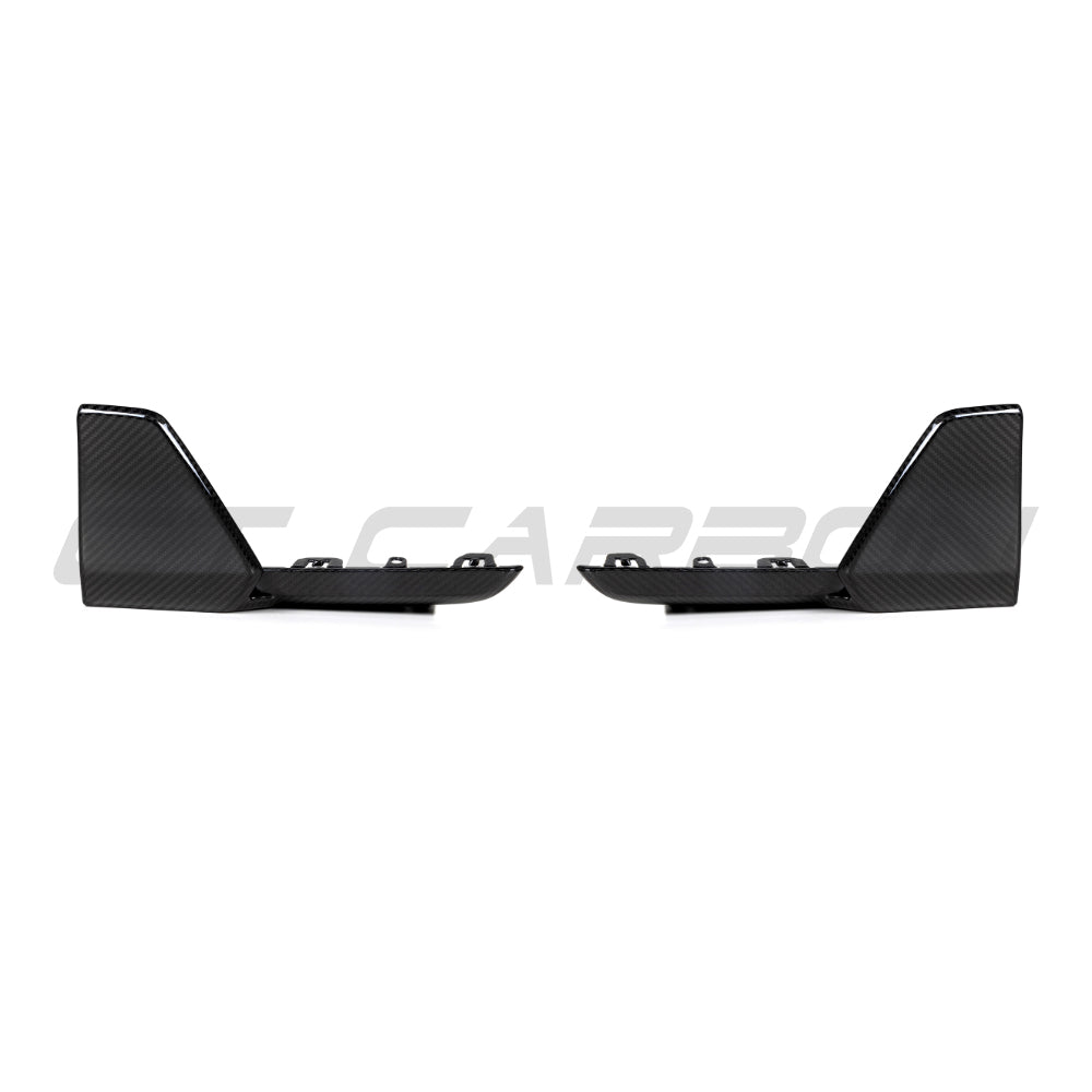 BMW G05 X5 2019+ M Sport Carbon Fiber Rear Bumper Corners by CT Carbon, close-up of sleek, textured carbon fiber details.