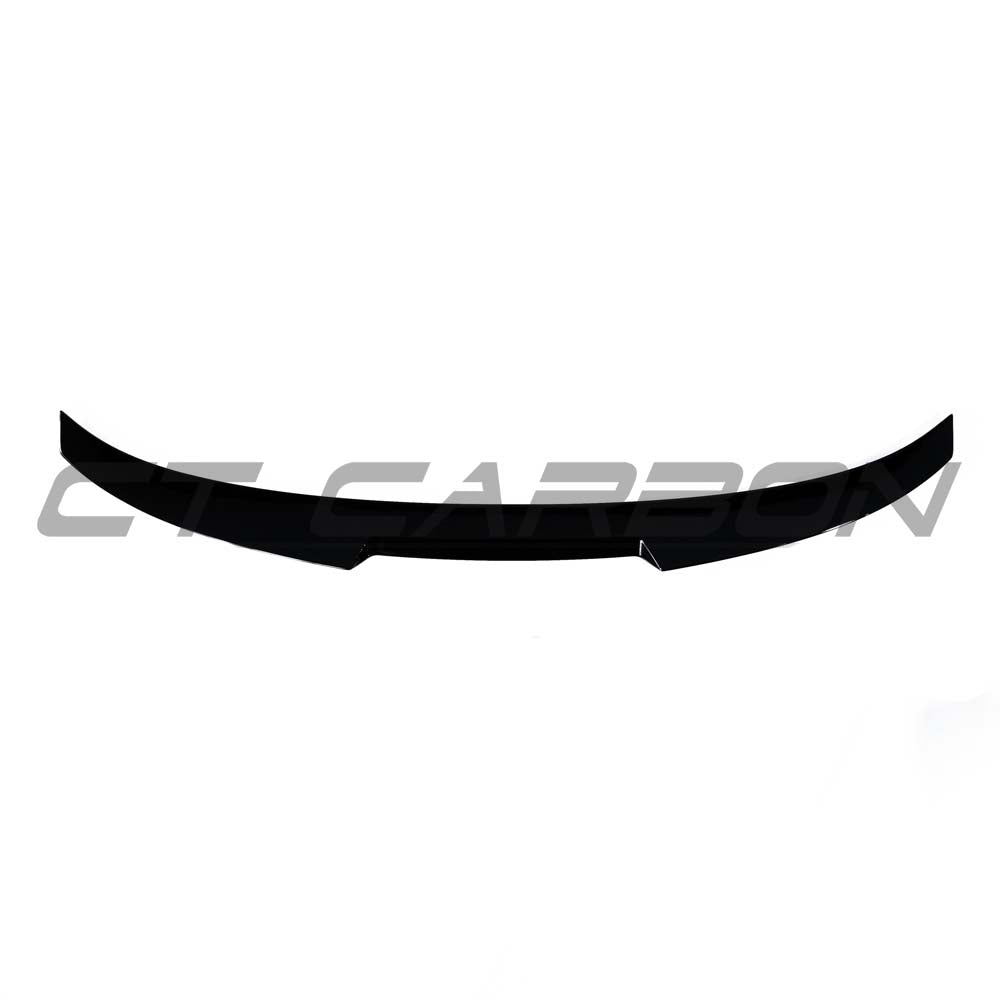 BMW 4 Series F32 gloss black spoiler by CT Carbon, sleek aerodynamic car accessory installed on the rear of the vehicle.
