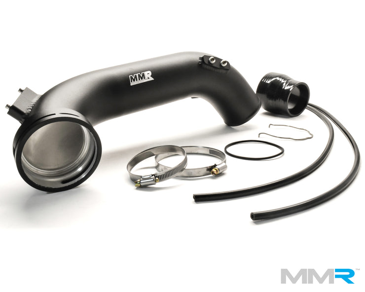 BMW 135i and 335i N55 chargepipe kit hoses by MMX Performance, black silicone hoses with clamps, for turbocharged engine upgrade.