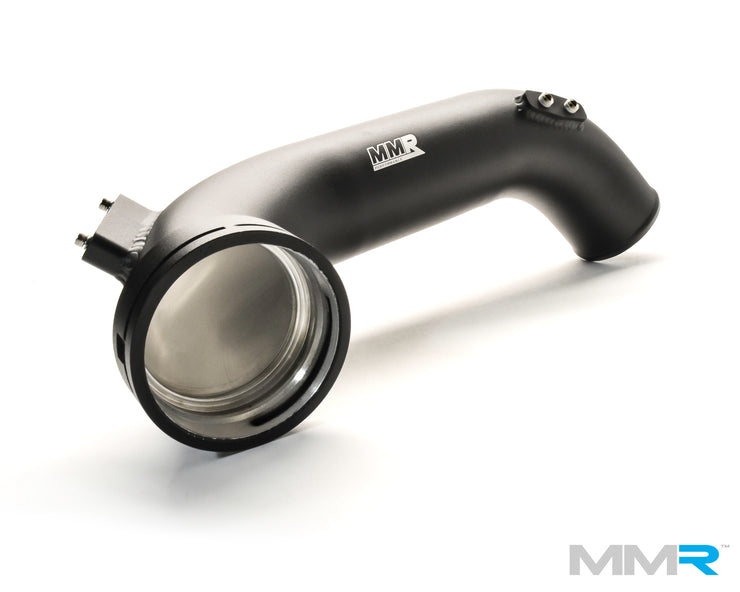 MMX Performance BMW 135i/335i N55 chargepipe kit with hoses, featuring black silicone connections and metal fittings.
