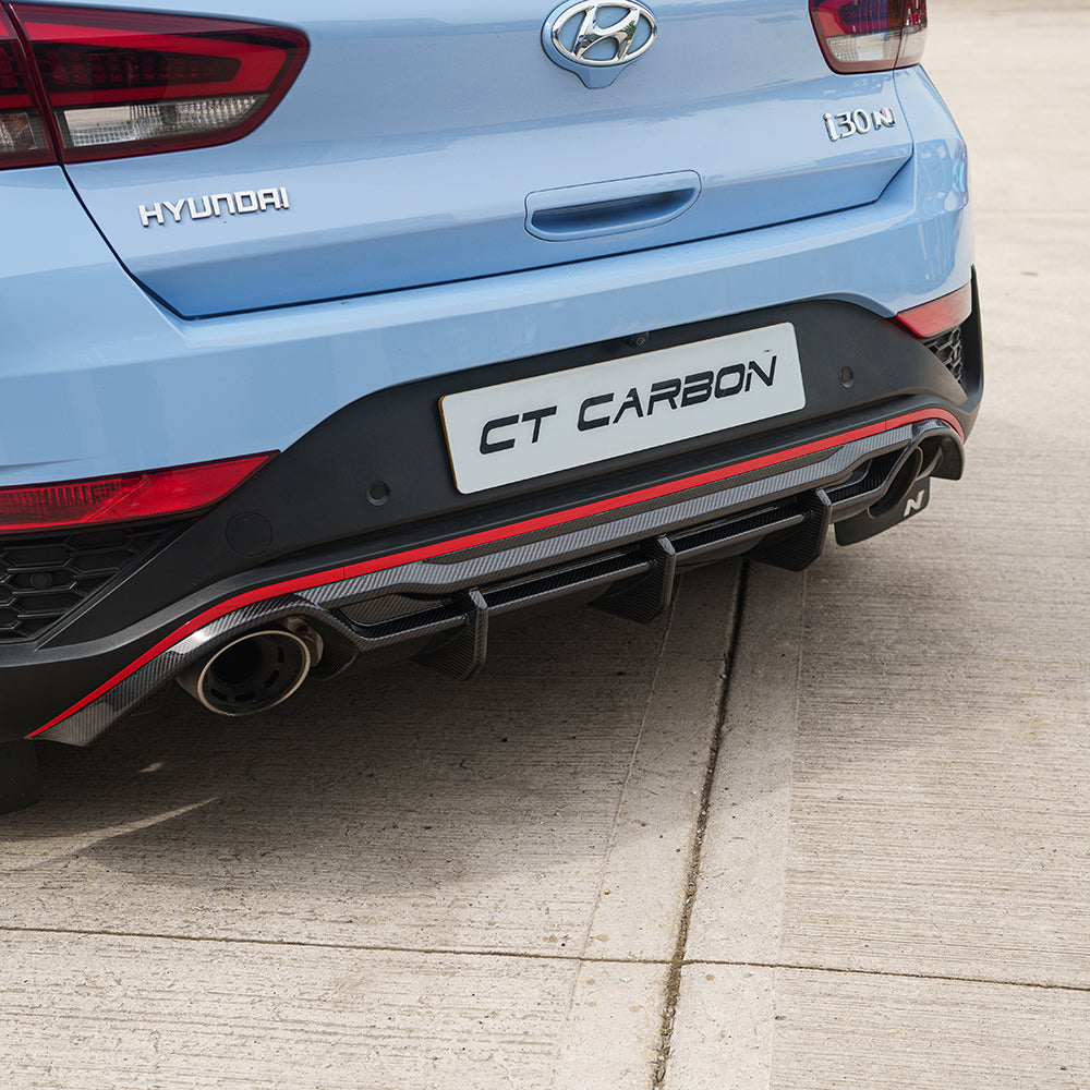 CT Carbon Hyundai i30N carbon fibre kit for facelift model, featuring sleek, high-quality carbon fibre components for enhanced style.
