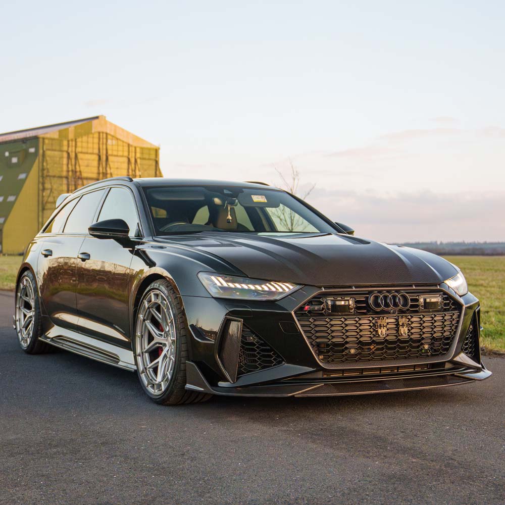 Audi RS6 C8 2019+ full carbon fiber kit by CT Carbon, showcasing sleek, lightweight carbon fiber components on a modern car.