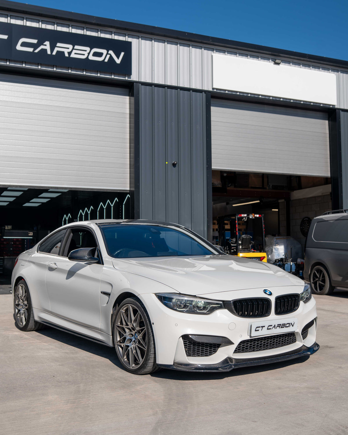 BMW F82 M4 Coupe 2014-2020 CT Carbon V3 full carbon fibre kit, showing the sleek, lightweight carbon body parts on the car.