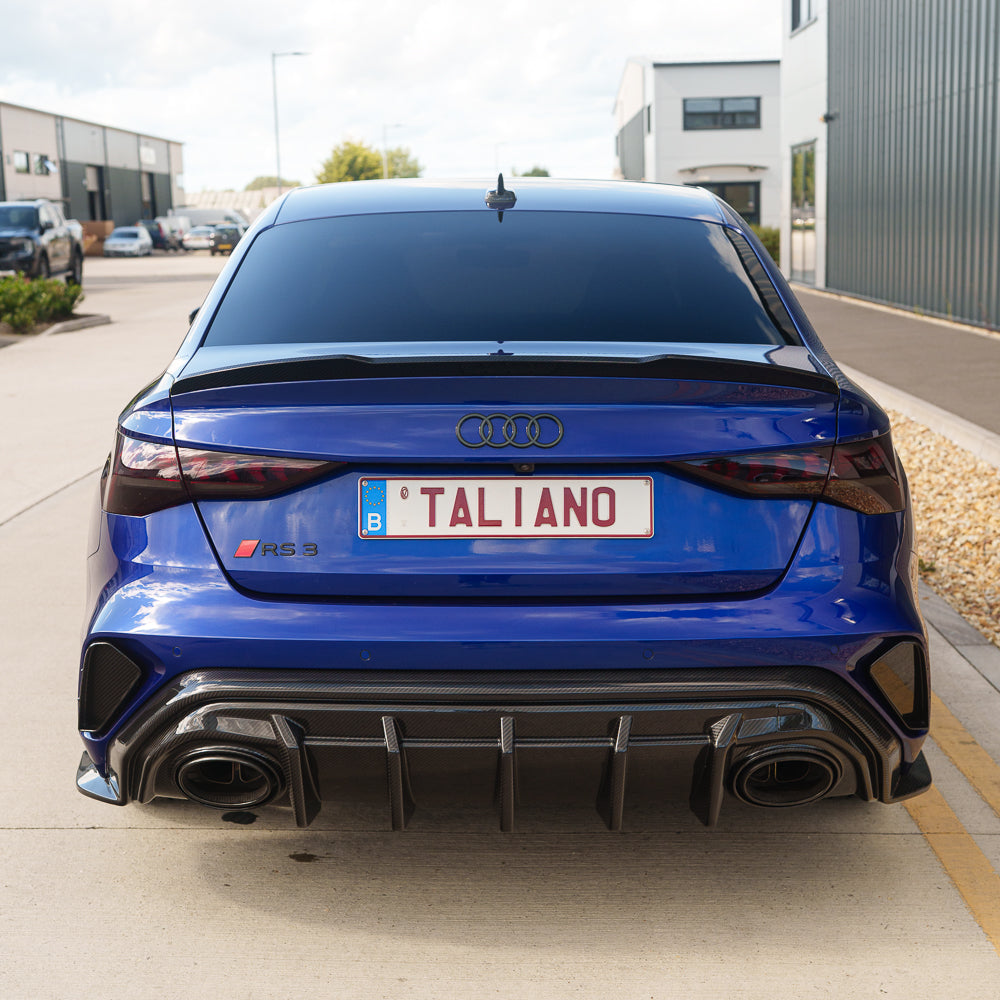 CT Carbon Audi RS3 8Y 2025+ saloon carbon fibre diffuser V1, showcasing sleek aerodynamic design and high-quality finish.