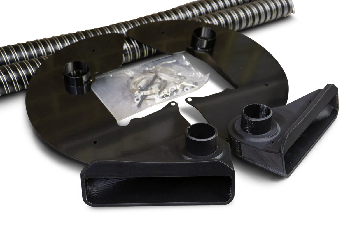 PINNACLE MOTORSPORT BMW F8X brake cooling kit featuring high-performance brake ducts for improved cooling and braking efficiency.