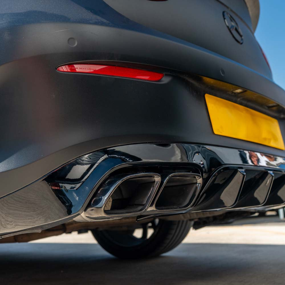 CT Carbon Mercedes C238 2017-2020 E-Class Coupe quad tip diffuser with sleek black finish and aerodynamic design.