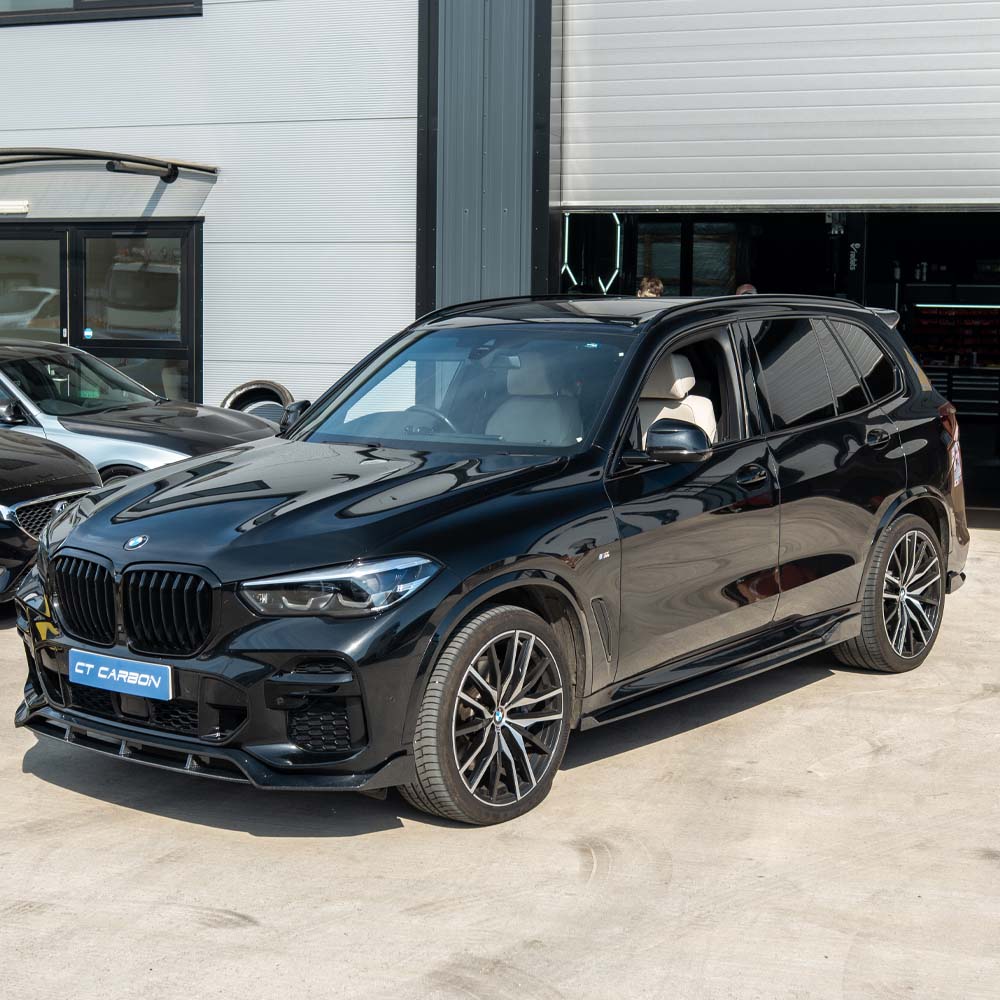 BMW G05 X5 full carbon fibre kit by CT Carbon, showing close-up of the lightweight carbon fiber components on the vehicle.