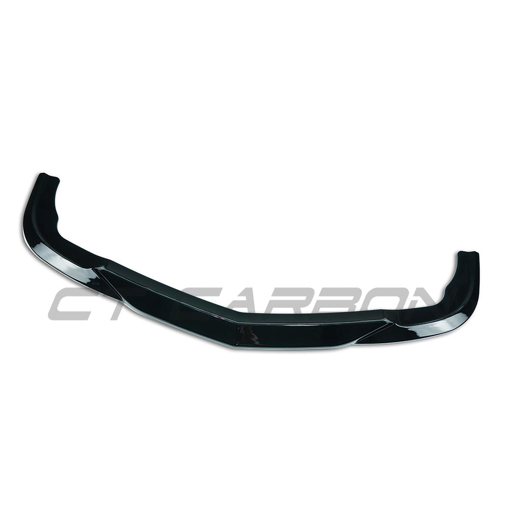 Gloss black front splitter for Mercedes W204 C63 (2008-2011) by CT Carbon, showing sleek aerodynamic design and installation details.