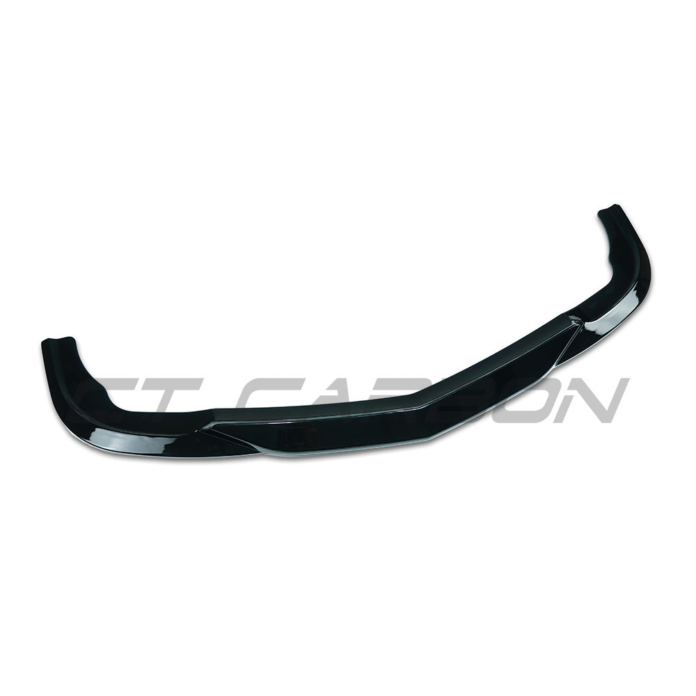 Gloss black CT Carbon front splitter for Mercedes W204 C63 (2008-2011) showing detailed aerodynamic design on a car front.