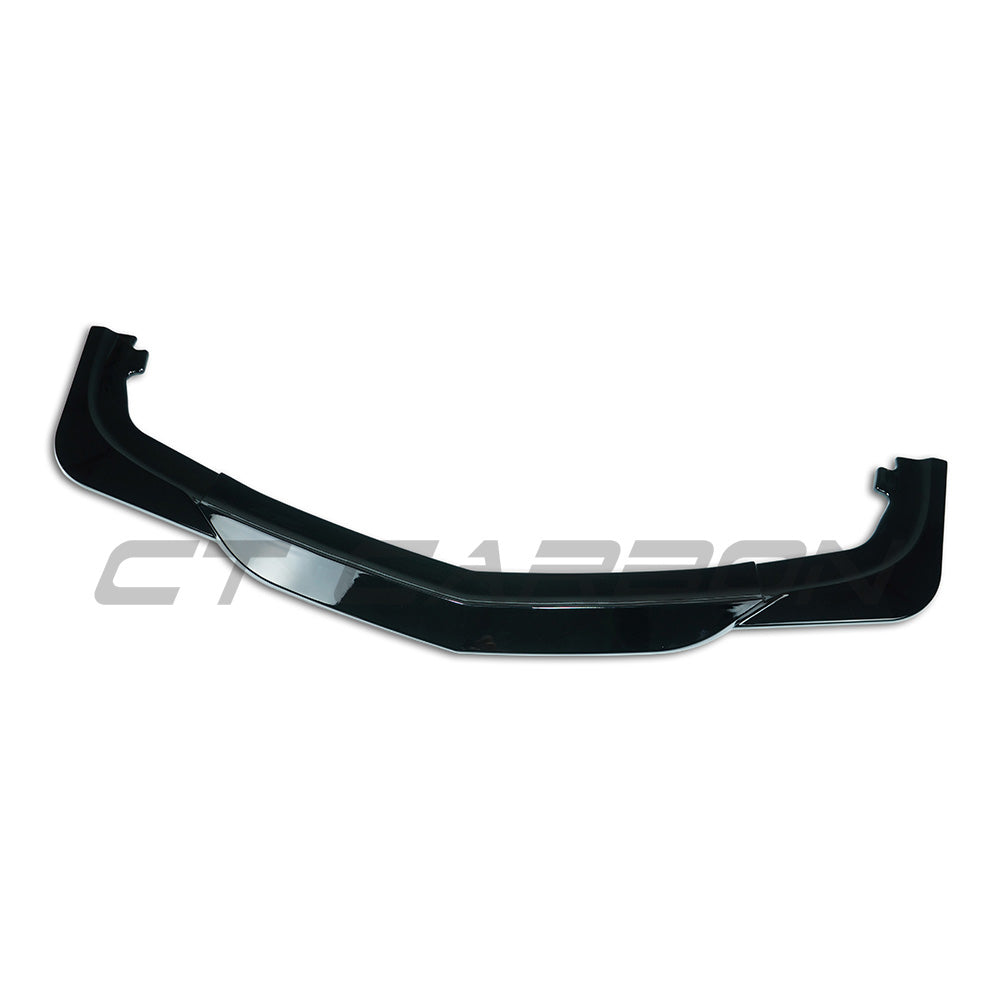 Gloss black CT Carbon front splitter for Mercedes-Benz W204 C63 (2012-2014) with aerodynamic design and precise fitment.