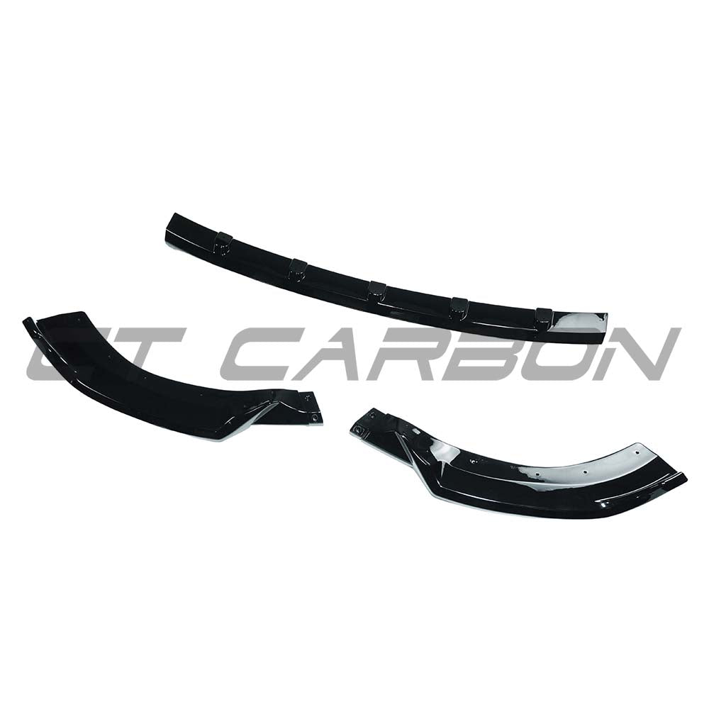 Gloss black CT Carbon splitter for Mercedes E-Class W214 2024+ aftermarket car styling accessory.