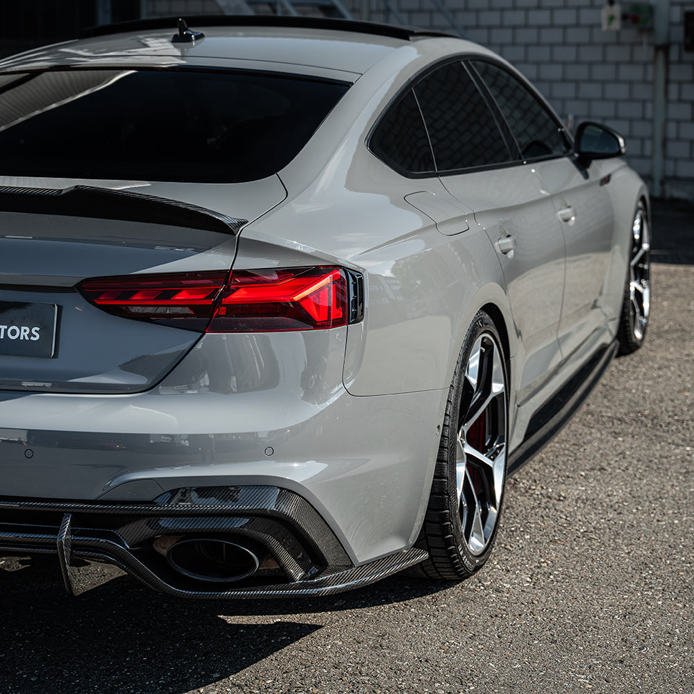 Full Audi RS5 B9.5 Sportback 2020-2024 CT Design carbon fiber kit installed on the car, showcasing sleek, high-quality carbon details.