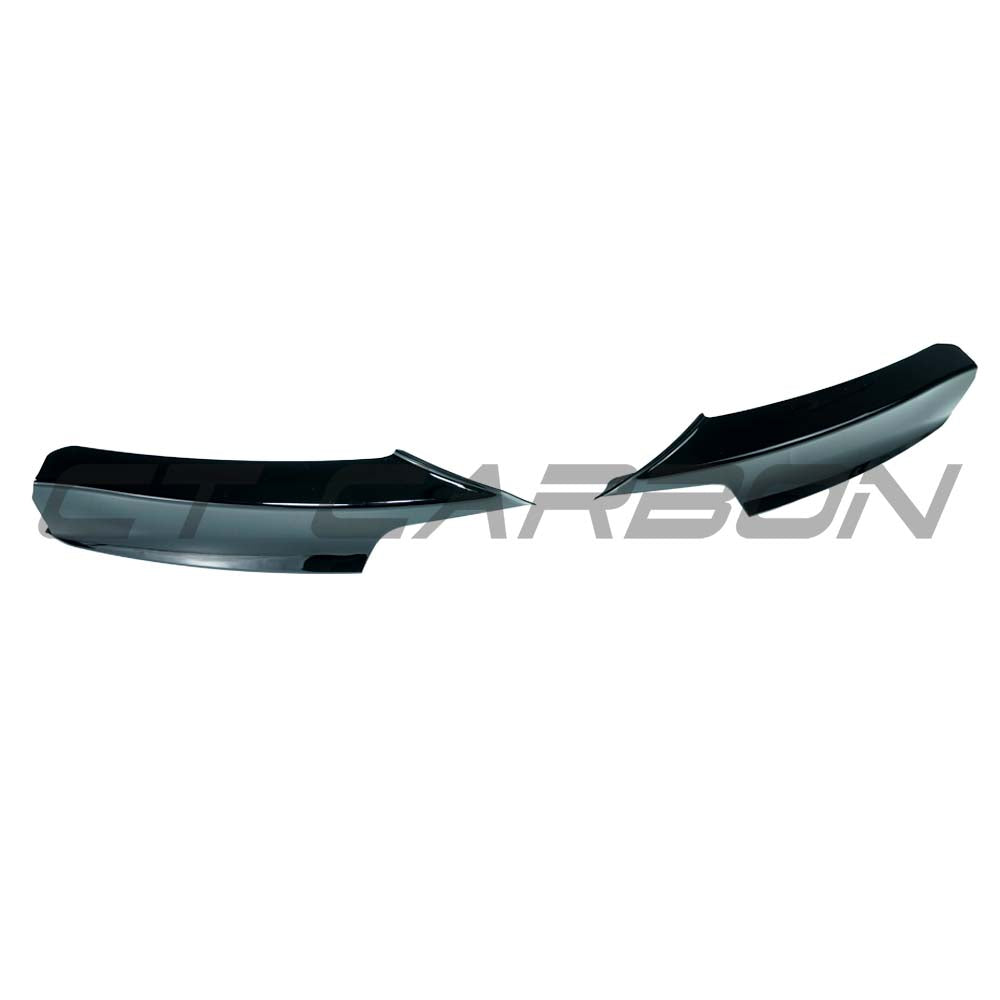 BMW 3 Series F30/F31 splitter corners V1 by CT Carbon, close-up of black aerodynamic splitter parts on a vehicle.