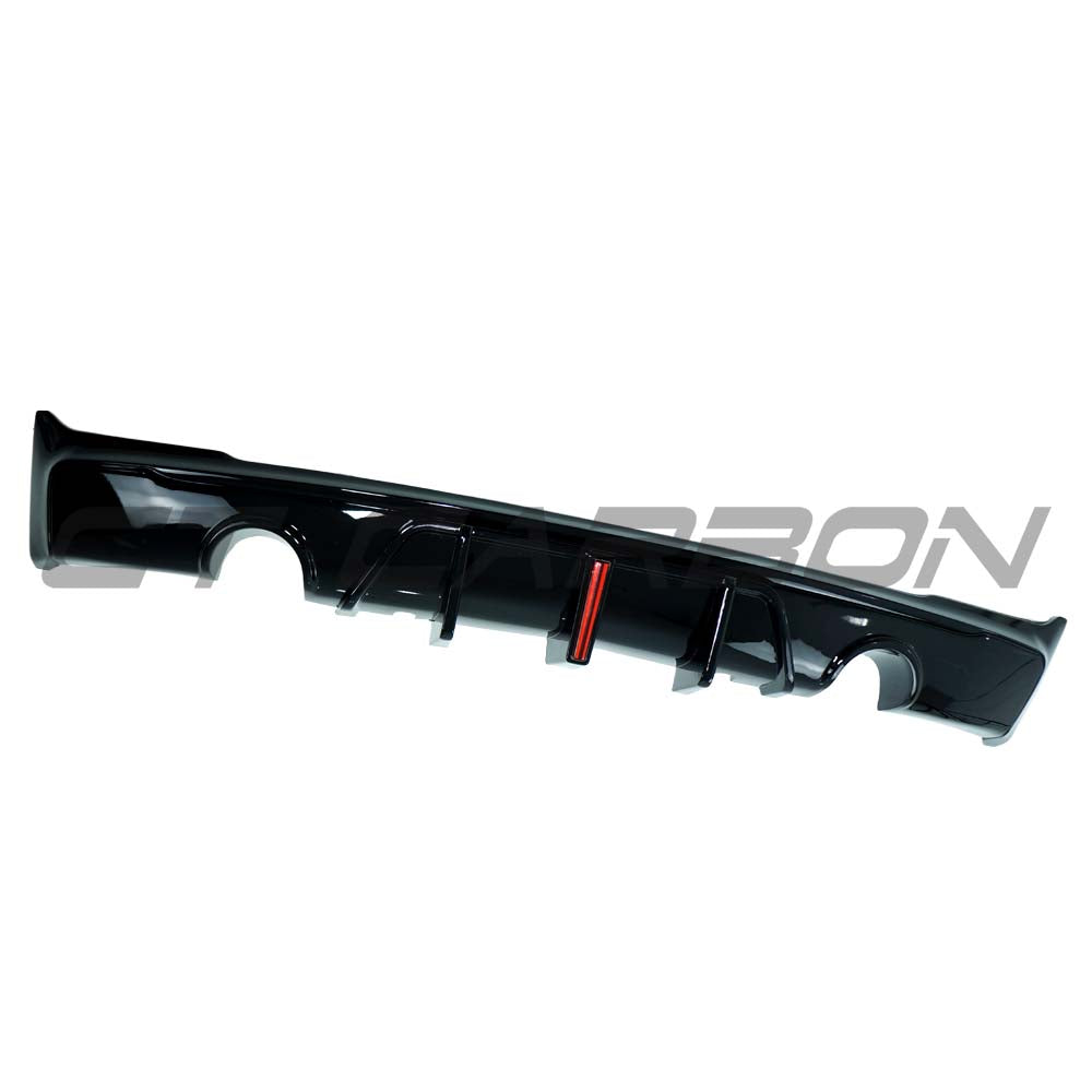 BMW F22/F23 2 Series 2014-2020 CT Carbon gloss black dual exhaust diffuser showing sleek aerodynamic design.