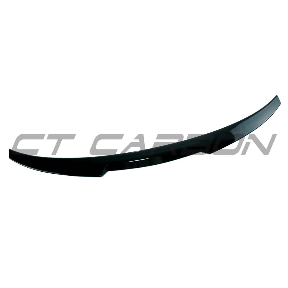 BMW M3 G20 G80 M-Sport spoiler by CT Carbon, gloss black finish, sleek aerodynamic design, shown on vehicle in DSC07060.jpg.