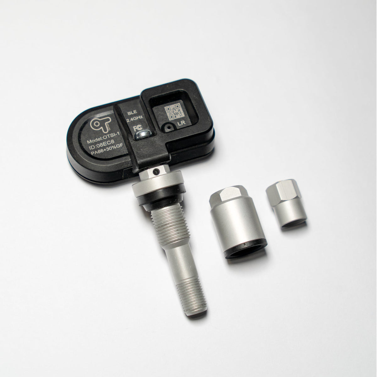 OnTrack Internal TPMS Tyre Pressure Sensors installed in vehicle tires, showing the device and sensor details.